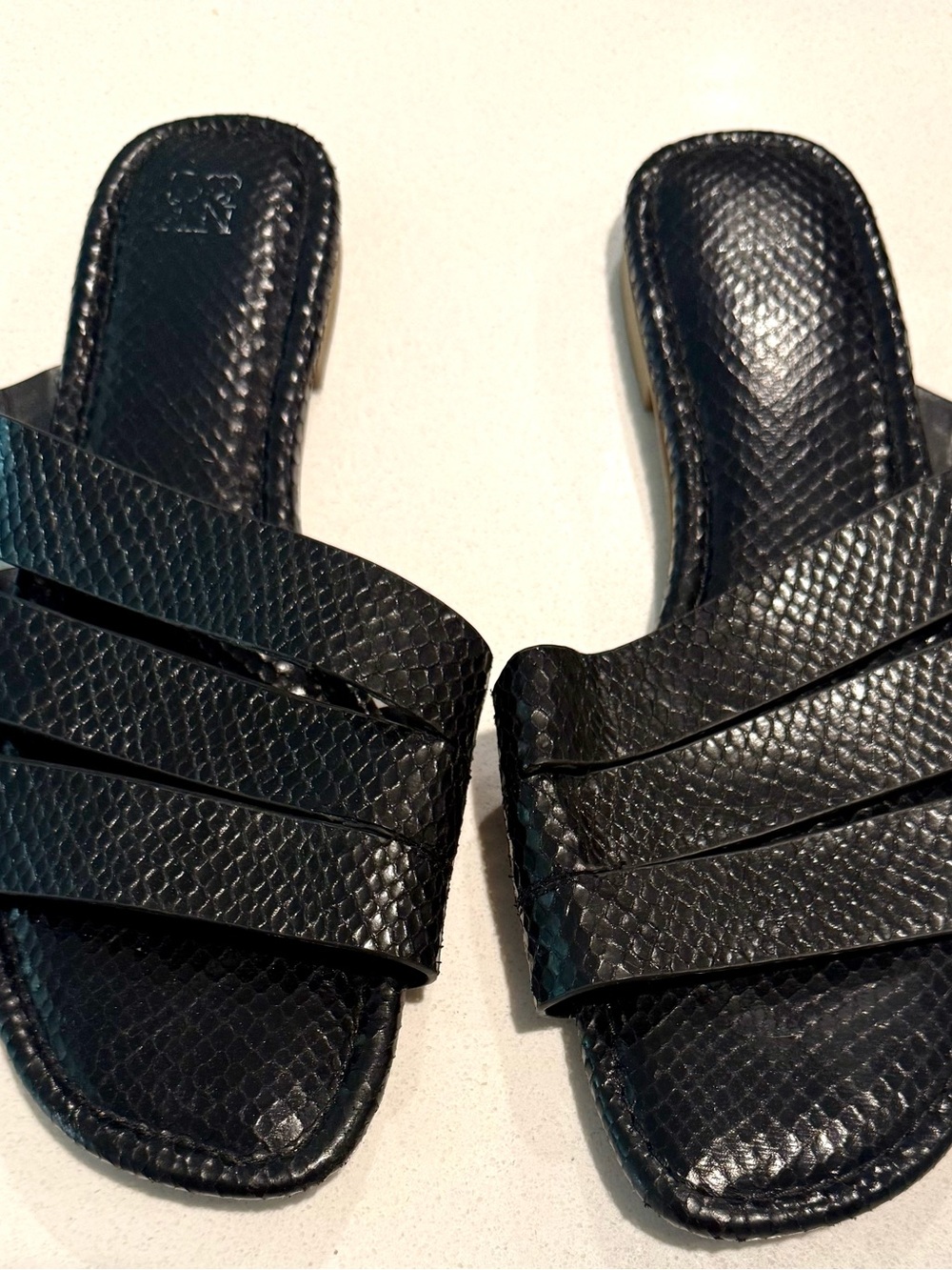New York & Company Black Textured Slide Sandals